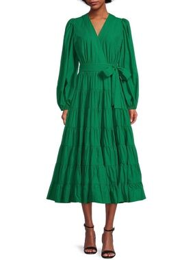 Gibson & Latimer Tiered Long Sleeve Tie Waist Wrap Midi Dress
